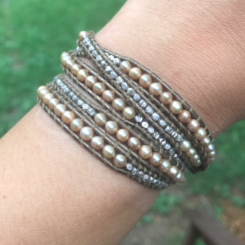 Chan Luu 5 wrap bracelet champagne pearls